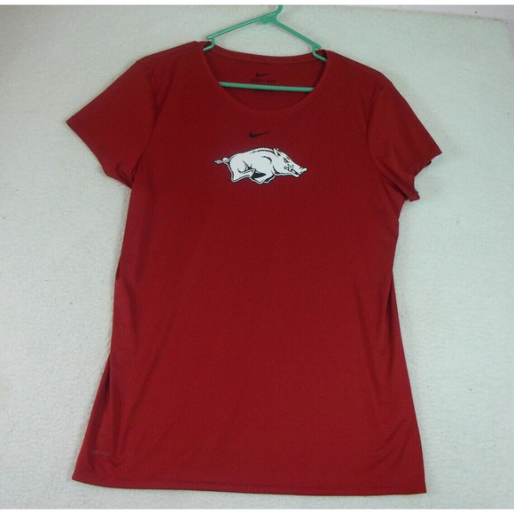 Arkansas Razorbacks Shirt Womens Large Red‎ Nike Dri Fit Short Sleeve Crew Neck - Picture 1 of 8